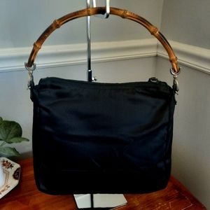 Vintage Gucci Bamboo Handle Nylon Shoulder Bag